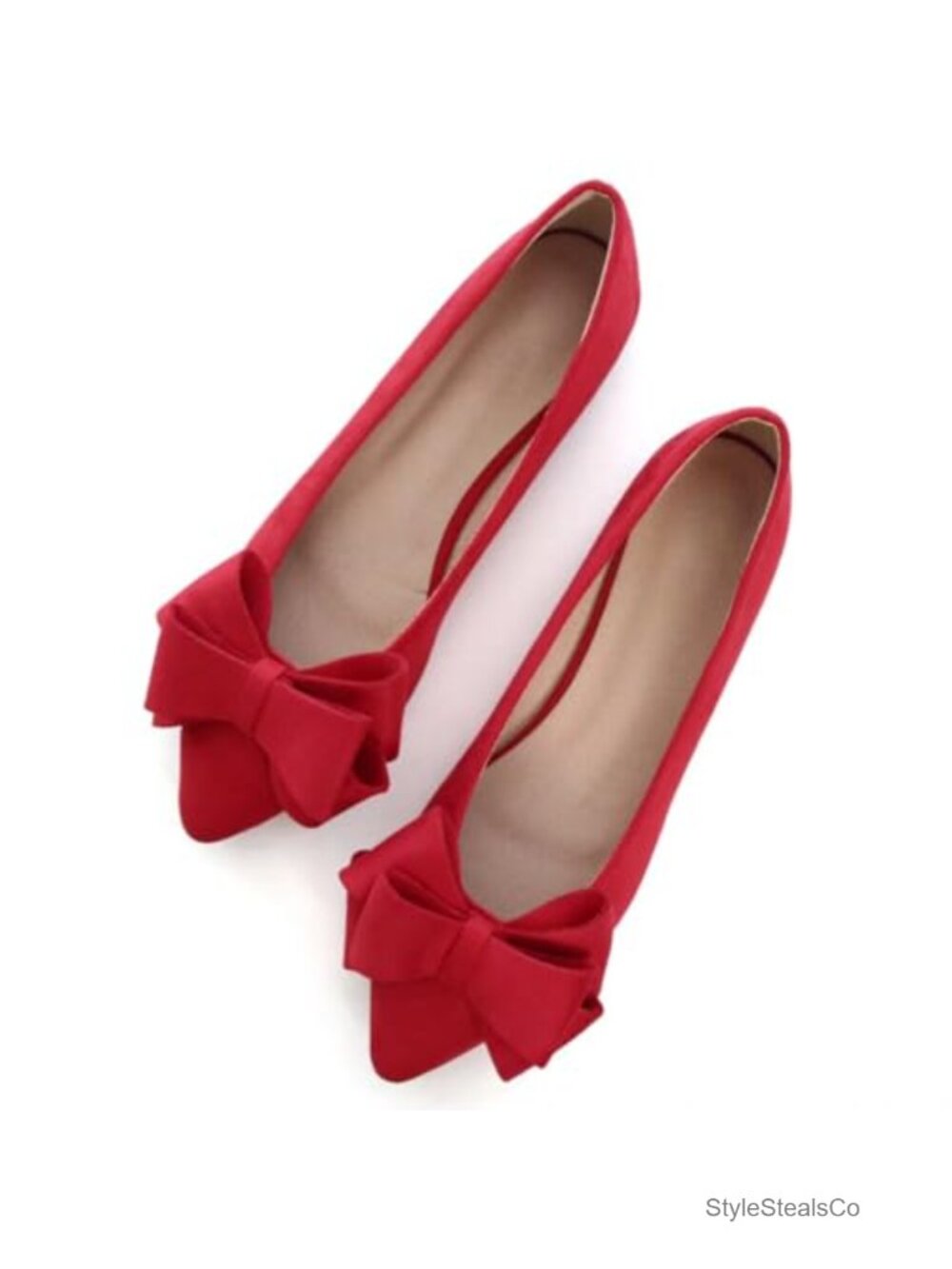 Women's Pointed Toe Bow Flats Suede Slip-On Ballet Shoes